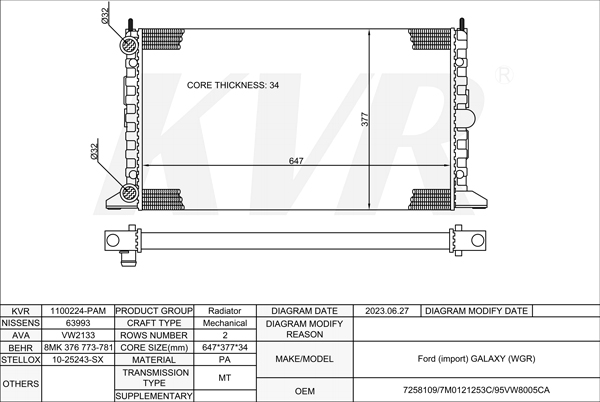 FORD MPV,1995-2006 ZVSA RADIATOR
