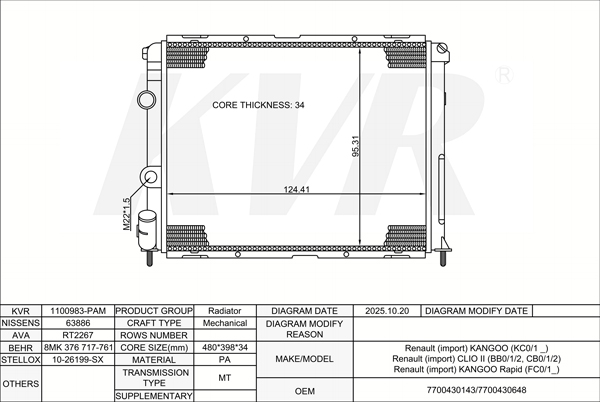 RENAULT MPV,1997- D7F 746 RADIATOR