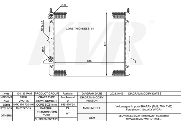 VOLKSWAGEN MPV,1995-2010 AMY RADIATOR