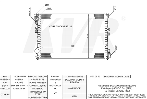 FIAT BOX,1996-2006 RFN (EW10J4) RADIATOR