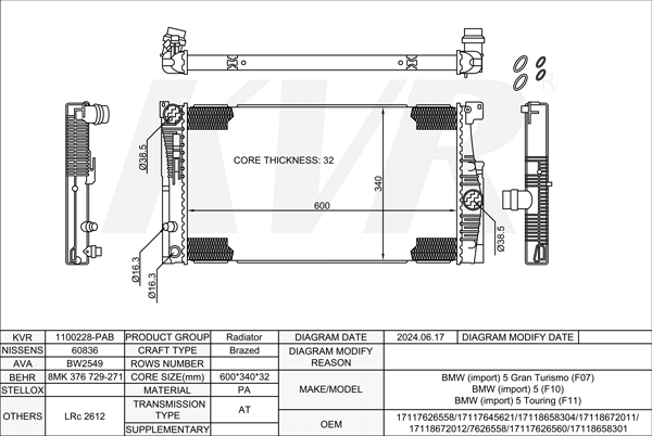 BMW SALOON,2011-16 N20 B20 A RADIATOR