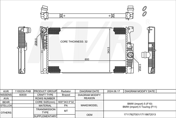 BMW SALOON,2011-16 N20 B20 A RADIATOR