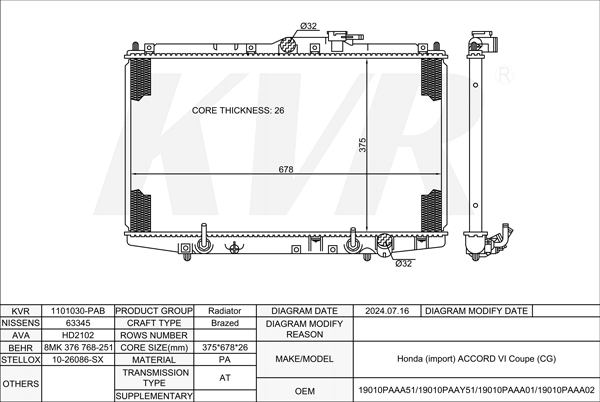 HONDA CPUPE,1997-2003 F20B7 RADIATOR