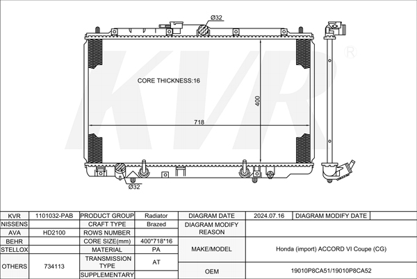 HONDA CPUPE,1997-2003 J30A1 RADIATOR